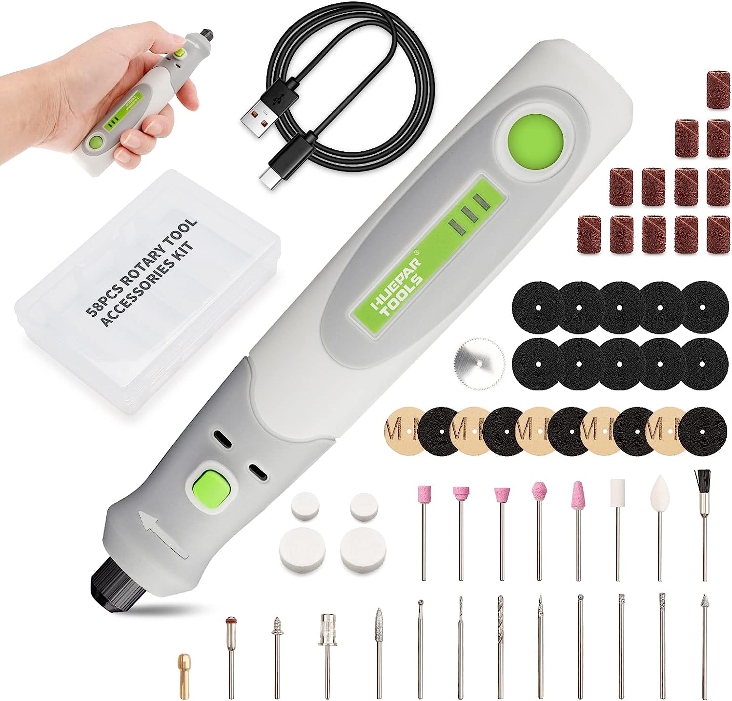 Power Tools Total - ไฟฟ้าเจาะ Die เครื่องบดแกะสลักขัด 4V มินิไร้สายโรตารี่ชุดเครื่องมือชุดสําหรับ Huepar